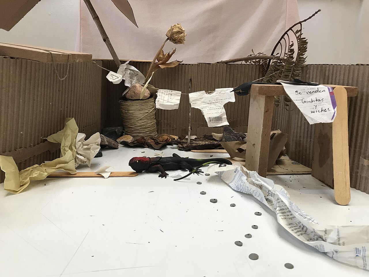 An Arte Povera-style work combining organic and inorganic matter with discarded material.