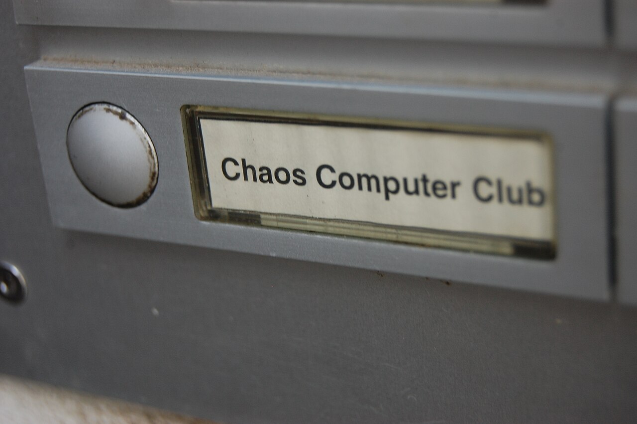 The Chaos Computer Club doorbell and nameplate at its premises in Berlin.