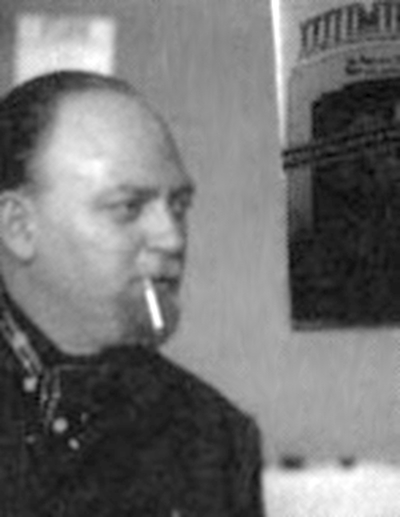 Robert Anton Wilson photographed at the National Theatre, London, in 1977, for the stage version of Illuminatus!