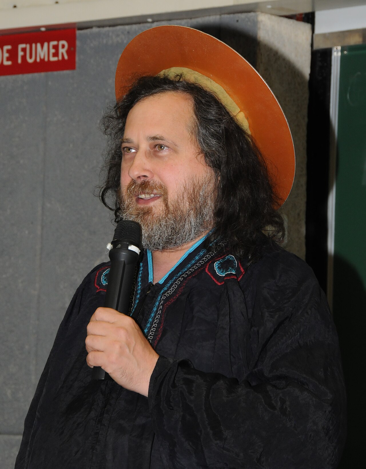 Richard Stallman speaking at a free-software conference at the Université de Technologie de Belfort, France.