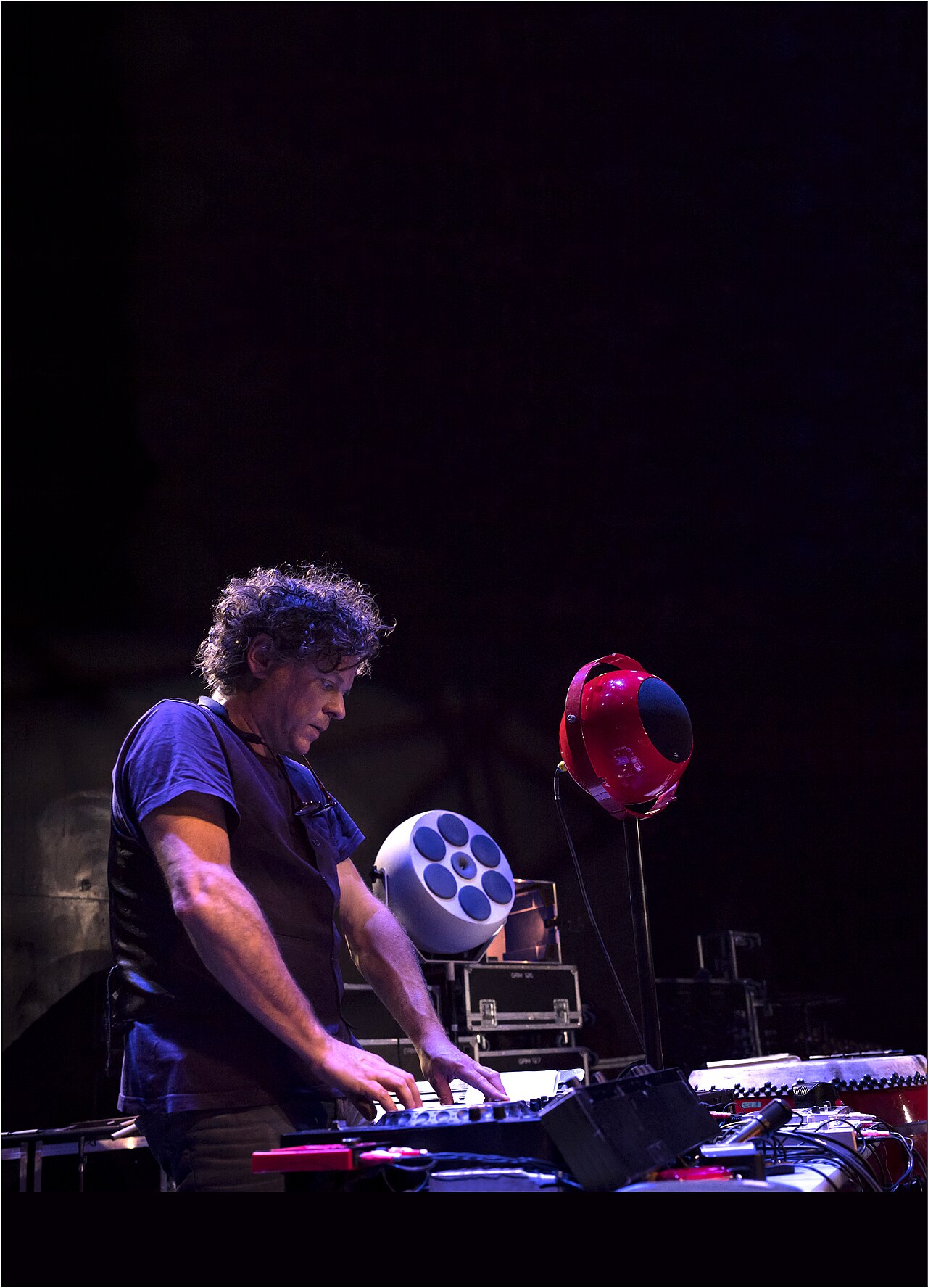 erikm performing with drum machines and electronics at INA-GRM, 2017