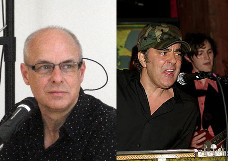 A photo collage of Brian Eno and Daniel Lanois.