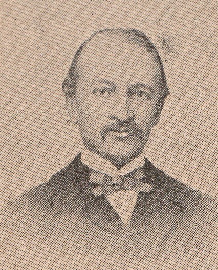 A halftone portrait print of a moustached 19th-century gentleman in a bow tie and dark coat, from the Oedenkoven family.