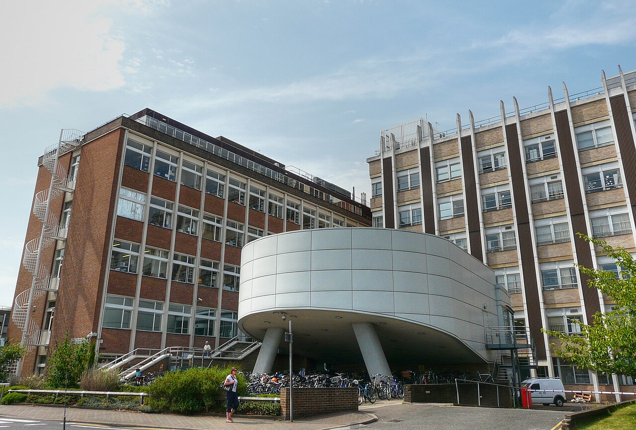 The MRC Laboratory of Molecular Biology building in Cambridge, England — a modernist research block.
