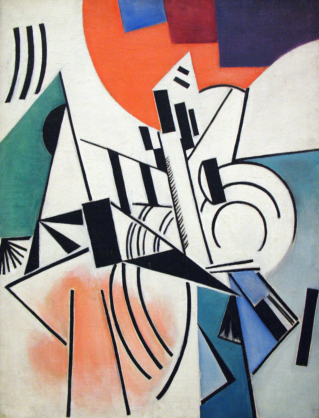 Olga Rozanova's Non-Objective Composition: bold suprematist bars and planes on a pale ground.