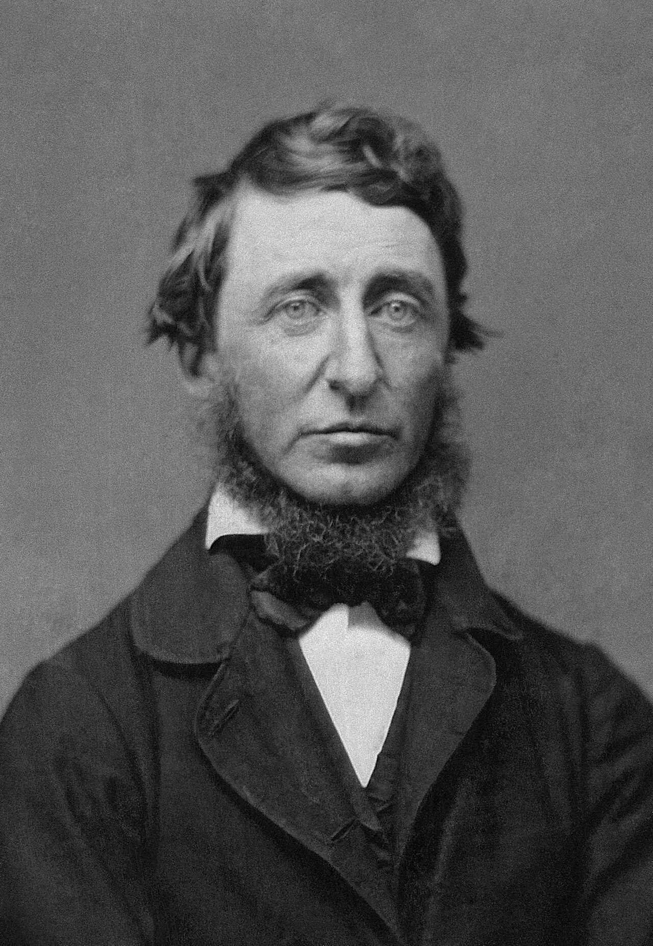 Greyscale, straightened restoration of the Maxham daguerreotype of Henry David Thoreau.