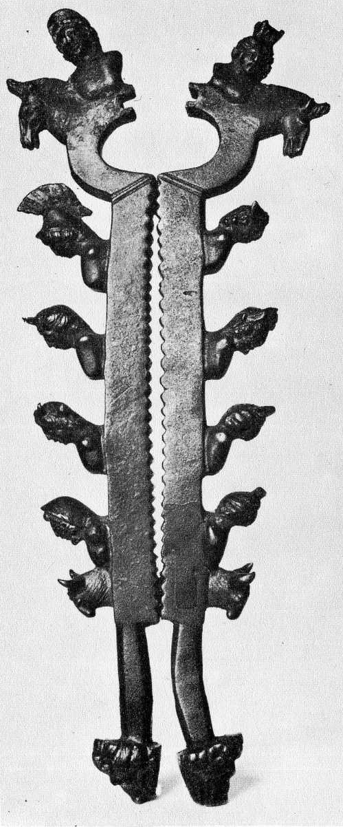 Tall plate of juxtaposed antique images relating to the cult of Cybele, including a castration clamp, arranged in the manner of a comparative iconographic panel.